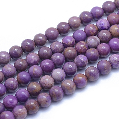 Honeyhandy Natural Lepidolite/Purple Mica Stone Beads Strands, Round, 7.5mm, Hole: 0.8mm, about 59pcs/strand, 15.55 inch(39.5cm)