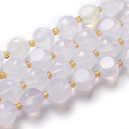 Honeyhandy Natural White Chalcedony Beads Strand, White Agate, with Seed Beads, Six Sided Celestial Dice, 9.5~10x9.5~10x9.5~10mm, Hole: 0.5mm, about 17pcs/strand, 7.87''(20cm)