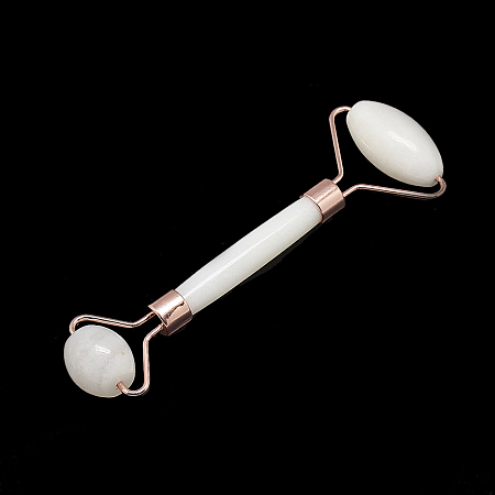 ARRICRAFT Natural White Jade Massage Tools, Facial Rollers, with Brass Findings, Rose Gold, 13.5~15.3x4~6x2~2.05cm