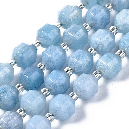 Arricraft Natural Aquamarine Beads Strands, with Seed Beads, Faceted, Polygon, 8x7.5mm, Hole: 1.2mm, about 37~39pcs/strand, 14.69 inch~15.16 inch(37.3cm~38.5cm)