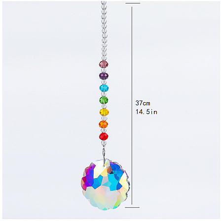 Honeyhandy Chakra Theme K9 Crystal Glass Big Pendant Decorations, Hanging Sun Catchers, Flower, Colorful, 37cm