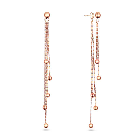 Arricraft 925 Sterling Silver Dangle Stud Earrings, with Ear Nuts, Box Chain and Ball Charms, Rose Gold, 94mm