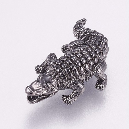 Honeyhandy Brass Beads, Crocodile/Alligator, Gunmetal, 24x17x6mm, Hole: 1.5mm