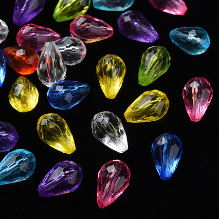 Honeyhandy Transparent Acrylic Beads, Faceted, Teardrop, Mixed Color, 12x8mm, Hole: 1.5mm, about 1338pcs/500g