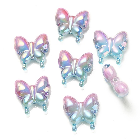 Honeyhandy UV Plating Rainbow Iridescent Acrylic Beads, Gradient Beads, Butterfly, Pearl Pink, 30x29x10mm, Hole: 2mm