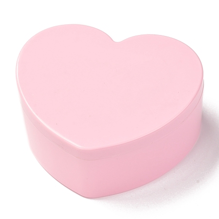 Honeyhandy Heart Plastic Jewelry Boxes, Double Layer with Cover and Mirror, Pink, 12.2x13.3x5.55cm, 4 compartments/box