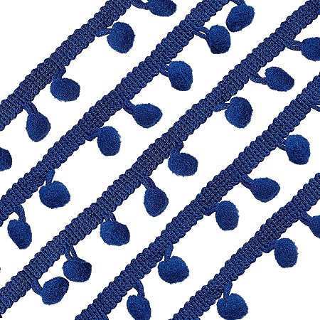FINGERINSPIRE 20 Yards Mini Pom Pom Trim (Blue) Ball Fringe Ribbon Sew on DIY Craft Sewing Accessory for Home Curtain Clothes Pillow Decoration