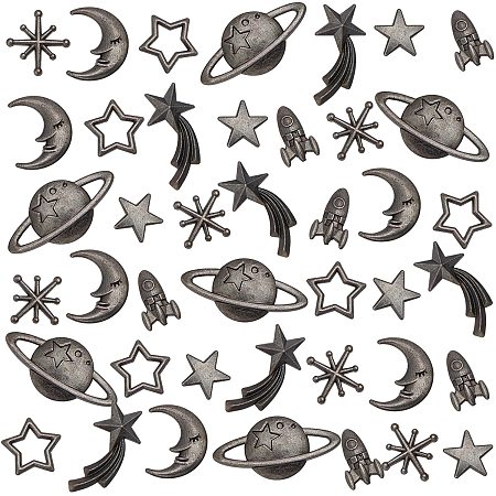 OLYCRAFT 112pcs Cosmos Themed Resin Fillers Resin Charms Alloy Epoxy Resin Supplies Planets Star Moon Rocket Filling Accessories Slime Charms for Resin Jewelry Making -Gunmetal