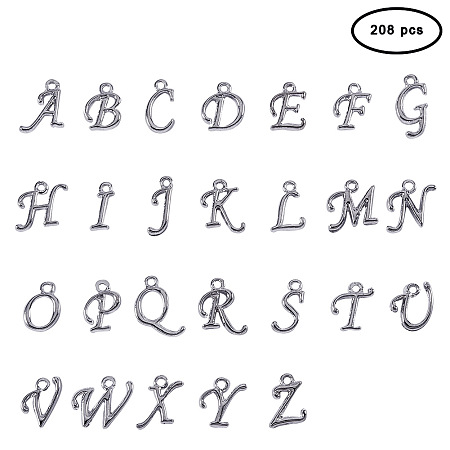 PandaHall Elite 208pcs Alloy A-Z Alphabet Charm Pendant Loose Beads Gunmetal A-Z Letter Pendant Jewelry Making(8 pcs Each Letter)