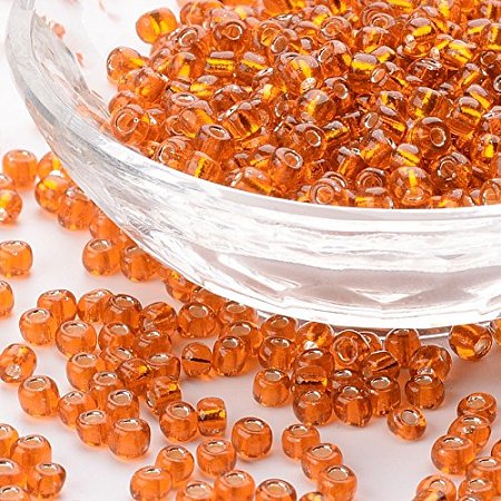 PandaHall Elite About 4500 Pcs 6/0 Glass Seed Beads Silver Lined DarkOrange Round Pony Bead Mini Spacer Beads Diameter 4mm for Jewelry Making