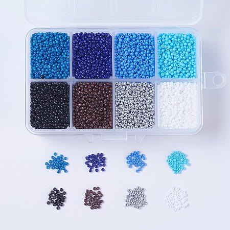FGB Winter Theme, FGB 12/0 Round Glass Seed Beads, Baking Paint, Mixed Color, 2x1.5mm, Hole: 0.7mm, about 1430~1460pcs/color, 8colors, about 11440~11680pcs/box