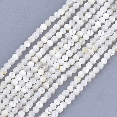 Honeyhandy Natural White Shell Beads, Mother of Pearl Shell Beads Strands, Round, Ivory, 3mm, Hole: 0.8mm, about 121pcs/strand, 14.9 inch