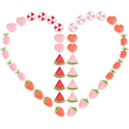 SUNNYCLUE 40Pcs 5 Styles Transparent Enamel Acrylic Beads Heart Watermelon Flat Round with Triangle Beads for Necklaces Bracelets Earring Jewelry Making Starter Supplies, Tomato