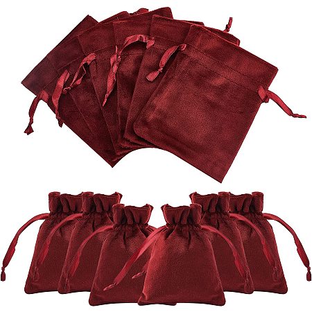 NBEADS 12 Pcs Dark Red Velvet Bags, 4.7x3.5