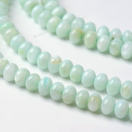 Honeyhandy Dyed Natural Freshwater Shell Rondelle Bead Strands, Aquamarine, 6x4mm, Hole: 1mm, about 91pcs/strand, 15.6 inch