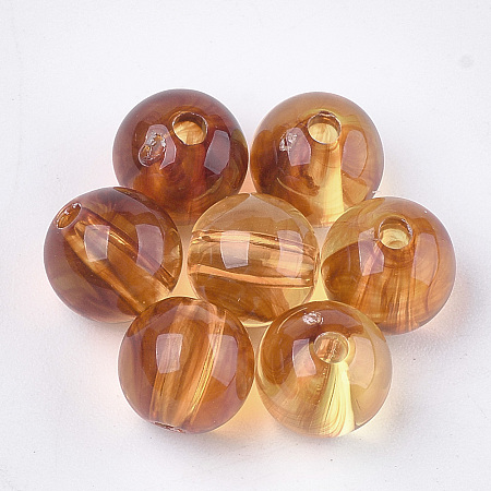 Honeyhandy Acrylic Beads, Imitation Gemstone Style, Round, Sandy Brown, 8x7.5mm, Hole: 1.6mm