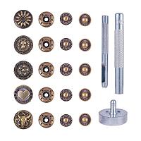 PandaHall Elite 30 Set Leather Snap Fasteners Kit, 0.66inch Metal Button Snaps Press Studs with Eyelets Installation Tools, Antique Bronze Leather Snaps for Clothes, Jackets, Jeans Wears, Bracelets, Bags