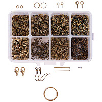 PandaHall Elite 1631 Pieces Jewelry Making Kit with Jump Rings, Screw Eye Pin Bail Peg, Headpins, Lobster Claw Clasps, Earring Hooks, Crimp Beads and Assistant Ring, Antique Bronze