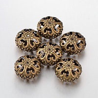 Honeyhandy Nickel Free Iron Filigree Flat Round Beads, Antique Bronze Color, 23mm in diameter, 12.5mm thick, hole: 2mm