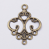 Honeyhandy Iron Chandelier Component Links, Etched Metal Embellishments, Antique Bronze, 32x24x0.5mm, Hole: 2~2.5mm