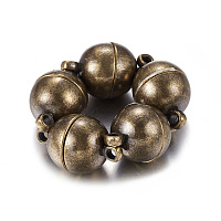Honeyhandy Brass Magnetic Clasps, Round, Antique Bronze, 16x10mm, Hole: 1.2mm