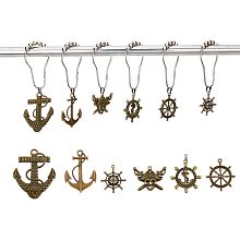 SUPERFINDINGS 12Pcs Iron Shower Curtain Rings with 12Pcs Sea Theme Alloy Pendants Bathroom Decoring Accessories Shower Curtain Hooks Rings Antique Bronze Pirate Anchor Hangers Hole: 2.3~6mm