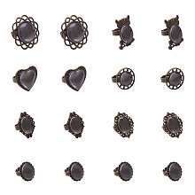 PandaHall Elite 28pcs 7 Styles Finger Ring Cabochon Bezel Settings and 28pcs Clear Glass Dome Cabochons for DIY Ring Making, Antique Bronze