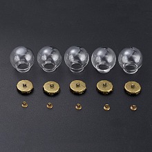 Honeyhandy DIY Globe Bubble Cover Pendants Making, with Iron Bead Cap Pendant Bails and Transparent Handmade Blown Glass Beads, Antique Bronze, 24~25x23.5~24.5mm, Half Hole: 14mm, 5pcs/set