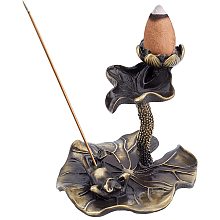 AHANDMAKER Backflow Incense Holder Lotus, Vintage Leaf Frog Waterfall Incense Burner, Incense Cones and Incense Sticks Stand, for Home Decor Yoga Meditation Aromatherapy Ornament