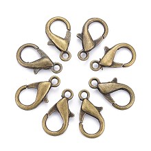 Honeyhandy Zinc Alloy Lobster Claw Clasps, Parrot Trigger Clasps, Cadmium Free & Lead Free, Antique Bronze, 21x12mm, Hole: 2mm