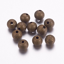 Honeyhandy Brass Textured Beads, Nickel Free, Round, Antique Bronze Color, Size: about 6mm in diameter, hole: 1mm