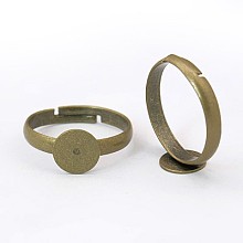 Honeyhandy Brass Pad Ring Bases, Antique Bronze, Lead Free, Cadmium Free and Nickel Free, Adjustable, Ring: about 3mm thick, 17mm inner diameter, Tray: about 8mm in diameter