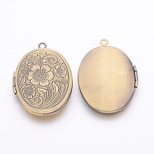 Honeyhandy Brass Locket Pendants, Picture Frame Charms for Necklace, Antique Bronze, Oval,  about 24mm wide, 34mm long, hole: 2mm