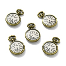 Alloy Enamel Pendants, Clock, Antique Bronze, 17x11.5x3mm, Hole: 1x1mm