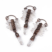 Honeyhandy Natural Quartz Crystal Pendants, Faceted Nuggets Charms, with Rack Plating Red Copper Tone Brass Findings, Cadmium Free & Lead Free, 100mm, Pendant: 43~46x9x8~10mm, Ring: 9x1.5mm, Hole: 6mm