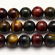 Honeyhandy Natural Tiger Eye Beads Strands, Grade AB+, Dyed, Round, Mixed Color, 12mm, Hole: 1mm