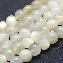 Honeyhandy Natural White Moonstone Beads Strands, Grade AB+, Round, 12mm, Hole: 1mm, about 33pcs/strand, 15.1 inch(38.5cm)