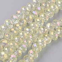 Honeyhandy Electroplate Glass Beads Strands, AB color Plated, Faceted, Rondelle, Champagne Yellow, 6x4~5mm, Hole: 0.8~1mm, about 88~92pcs/strand, 15.5 inch~16 inch(39~45cm)