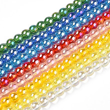 Electroplate Transparent Glass Beads Strands, AB Color Plated, Round, Mixed Color, 8~8.5mm, Hole: 1.5mm, about 51~53pcs/strand, 14.96 inch~15.55 inch(38~39.7cm)