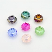 Honeyhandy AB Color Plated Electroplate Glass Beads, Large Hole Rondelle Beads, Faceted, Mixed Color, 14x8mm, Hole: 6mm