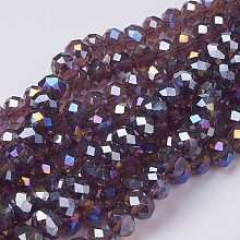 Honeyhandy Electroplate Glass Beads Strands, AB Color Plated, Faceted, Rondelle, Purple, 10x7mm, Hole: 1.4mm, about 65~67pcs/strand