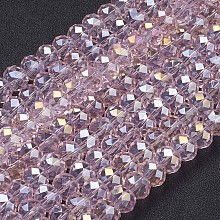 Honeyhandy Electroplate Glass Beads Strands, AB Color Plated, Faceted, Rondelle, Pink, 10x7mm, Hole: 1.4mm, about 70~72pcs/strand