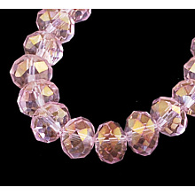 Honeyhandy Electroplate Glass Beads Strands, AB Color Plated, Faceted, Rondelle, Pink, 12x8mm, Hole: 1mm, about 72pcs/strand