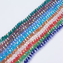 ARRICRAFT Electroplate Glass Beads, Mixed Color, AB Color Plated, Faceted Rondelle, 8mm in diameter, 6mm thick, hole: 1mm; about 68~70pcs/strand