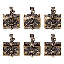 Honeyhandy Brass Prayer Box Pendants, Rectangle, Antique Bronze Color, Size: about 16mm wide, 24mm long, hole: 4mm