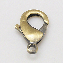 Honeyhandy Brass Lobster Claw Clasps, Parrot Trigger Clasps, Lead Free & Cadmium Free, Brushed Antique Bronze, 15x8x3mm, Hole: 2mm