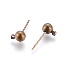 Honeyhandy Brass Ball Post Ear Studs, with Loop, Antique Bronze, 15.2~15.7x5mm, Hole: 1mm, Pin: 0.7mm