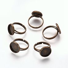 Honeyhandy Brass Ring Components, Pad Ring Findings, For Antique Rings Making, Adjustable, Antique Bronze Color, Size:Ring: about 17mm inner diameter, Tray: about 14mm in diameter, 12mm inner diameter