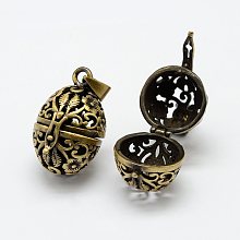 Honeyhandy Brass Hollow Cage Pendants, Oval, Antique Bronze, 23x16x14.5mm, Hole: 3x5mm, inner size: 11.5mm