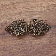 Honeyhandy Brass Filigree Hair Barrette, Hollow out, with Iron Findings, Flower, Antique Bronze, 94x34mm